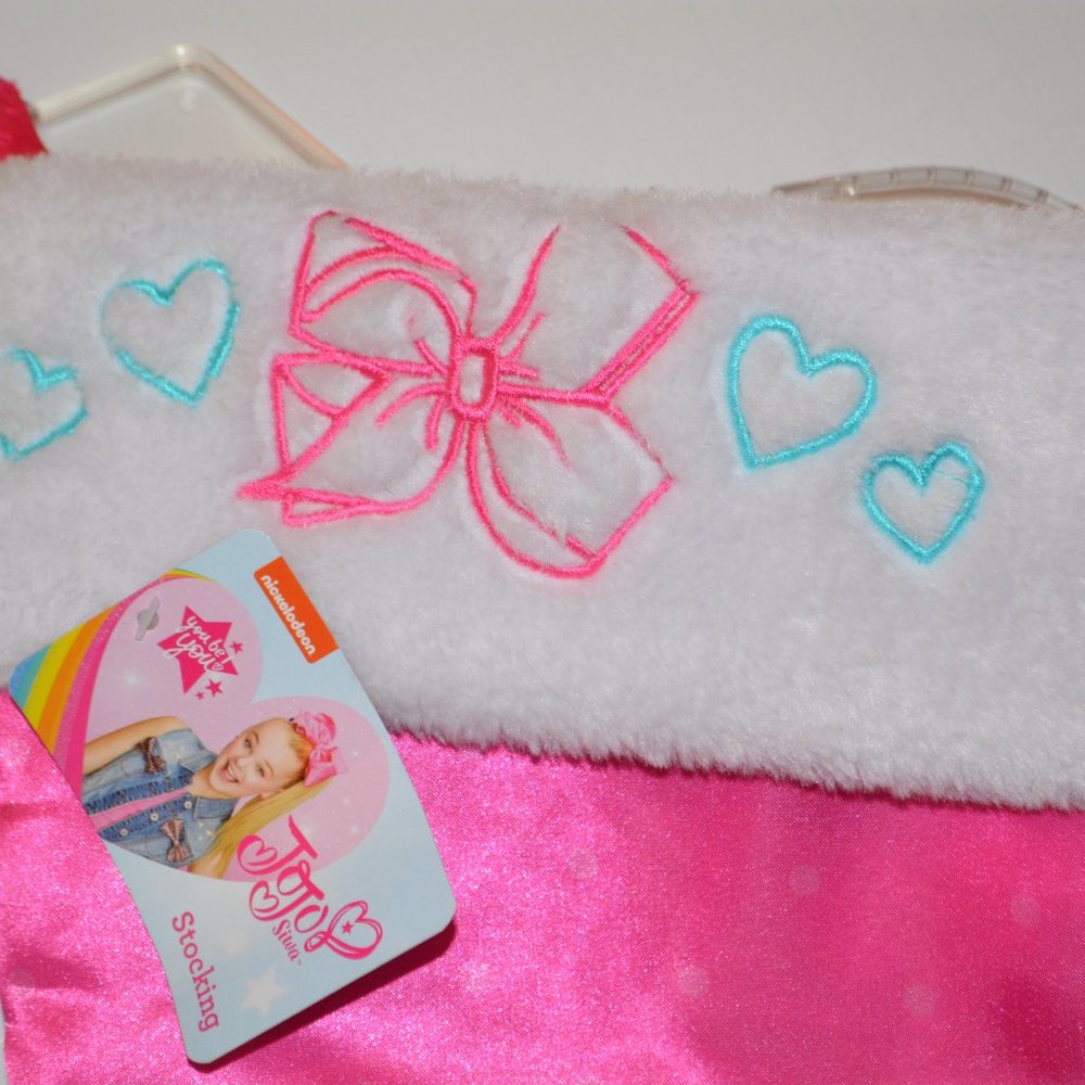 19" Jojo Siwa Pink Satin Character Graphic Christmas Stocking Embroidered Fleece - Picture 3 of 8